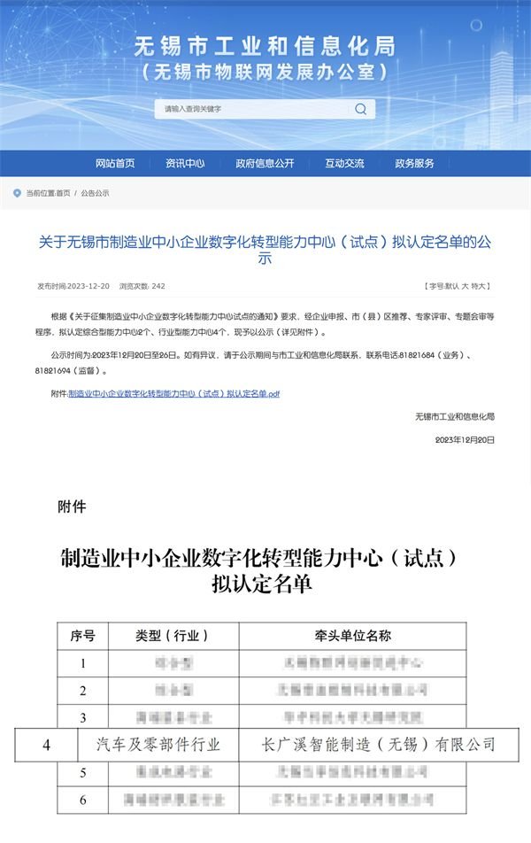 标杆引领！长广溪智造入选《无锡市制造业中小企业数字化转型能力中心》